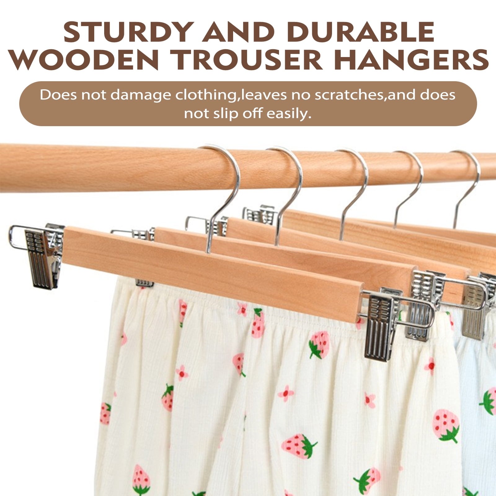 GIRACOA 20 Pack Wood Pants Hangers with Non-Slip Cushion Clips, 13-Inch Wooden Skirt Clamps for Trousers, Jeans, Slacks, & Bottoms – for Closet Organization, Space Saving, 360° Swivel Hook