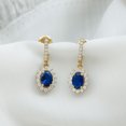 thumbnail image 5 of Rosec Jewels Lab Created Blue Sapphire Drop Earrings with Moissanite Halo (AAAA Grade Sapphire) - Anniversary Gift, 18K Yellow Gold, 5 of 7