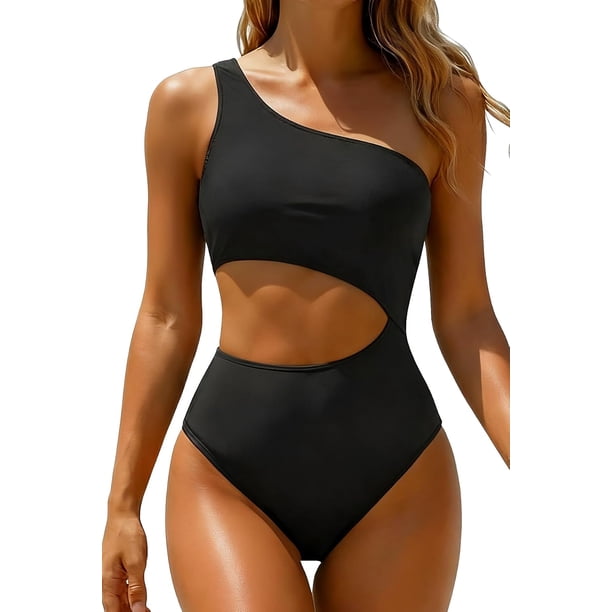 Yonique Traje de baño de una pieza para mujer, con un hombro recort, monokini