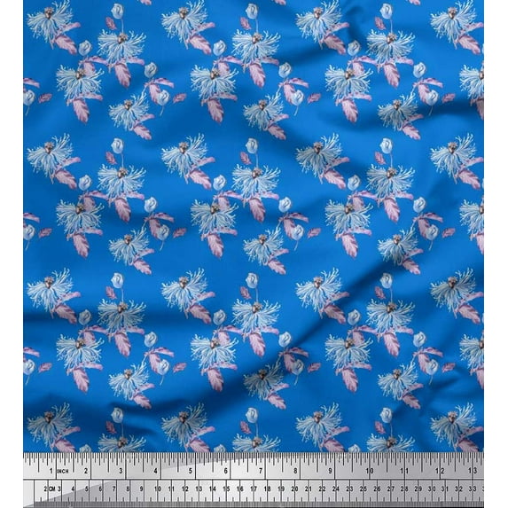 Soimoi Cotton Duck Fabric Leaves & Hollyhill Dahlia Floral Print Fabric by Yard 42 Inch Wide