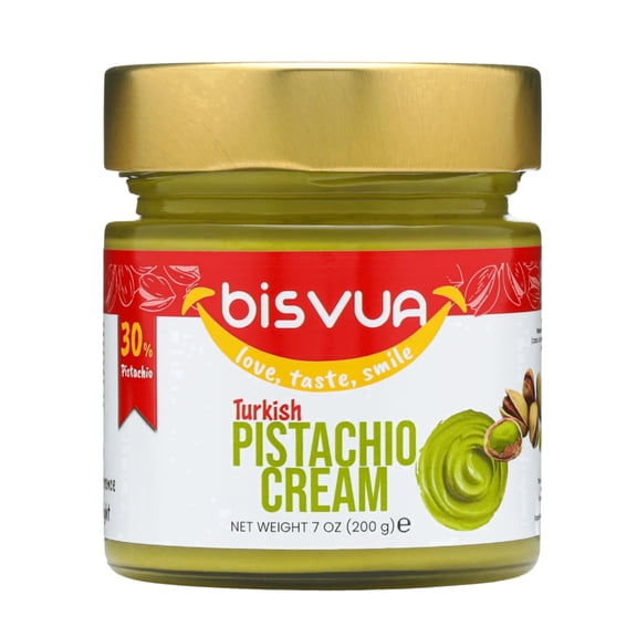 Bisvua Pistachio Cream, Pistachio Butter Spread, 7 oz Jar