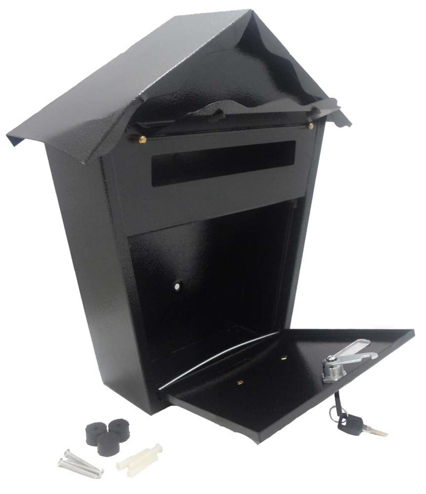 ToolUSA All Metal Locking Mailbox | A-frame Roof Design | Wall-Mountable | 7.5" x 1" Mail Slot | 14" x 13.5" x 3" Overall Size | Name & House Number Frame
