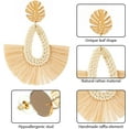 thumbnail image 3 of 4 Pairs Rattan Earrings Big Lightweight Geometric Statement Tassel Woven Bohemian Earrings Handmade Straw Wicker Braid Hoop Drop Dangle Earrings for Women Girls, 3 of 7