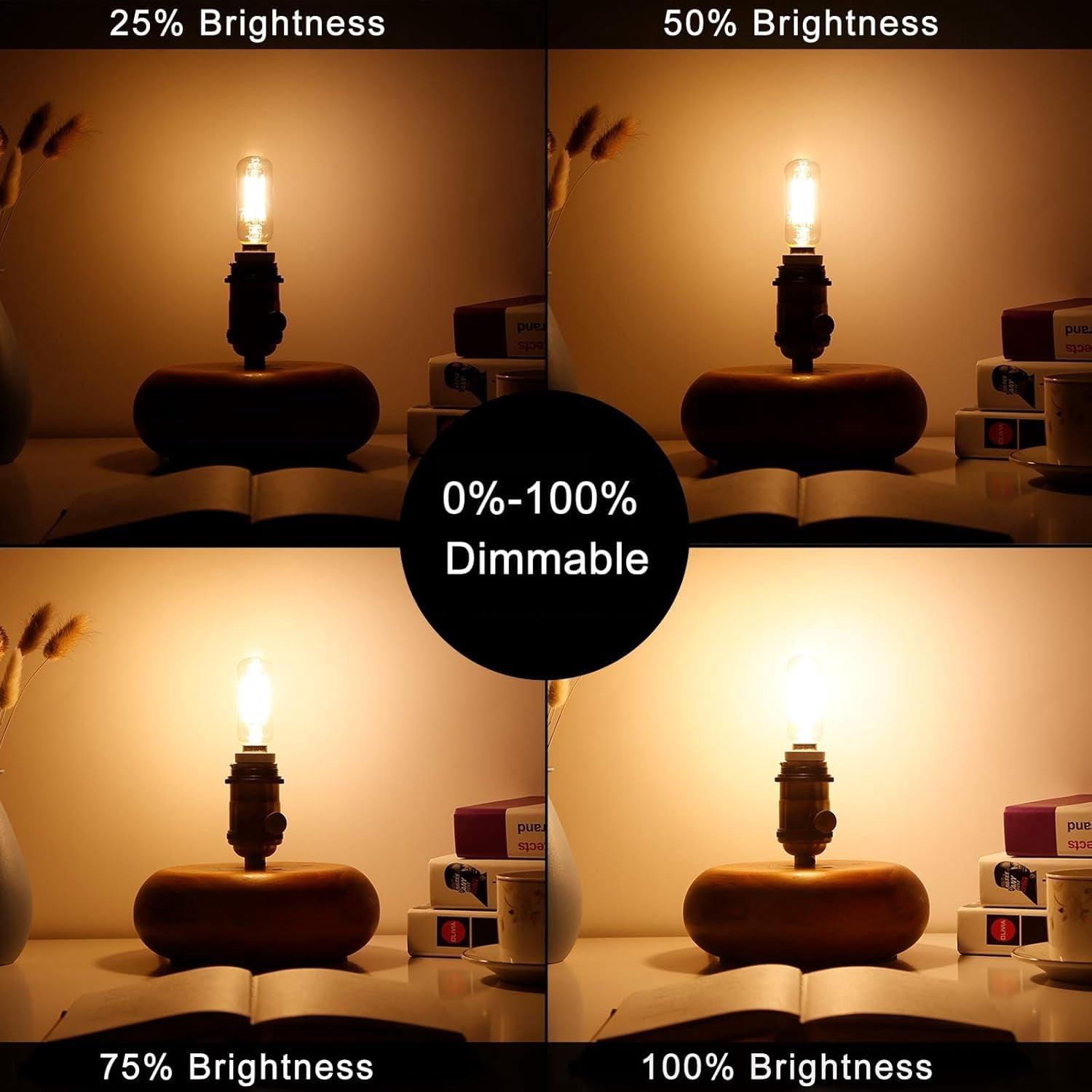 Diodesy- Pack of 4 LED4T6/27K/FIL/3 LED T6 Filament Light Bulb, Compatible on All Dimmers, E12 Dimmable, 4.5 Watts (40W Equivalent), Clear Glass, 2700K Warm White, 450 Lumens, CRI90, UL Listed