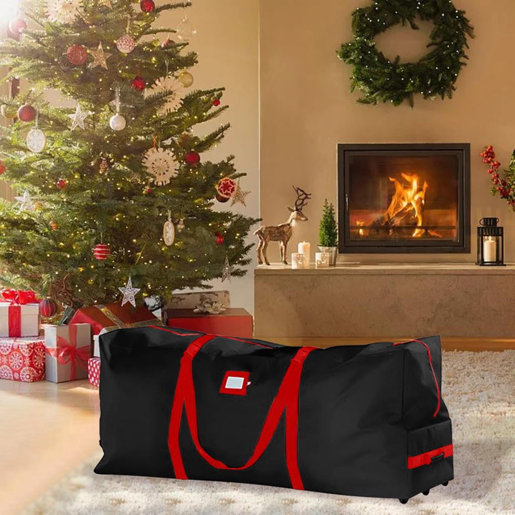 Premium Rolling Tree Storage Bag Container, Water 600D Oxford, Durable Tear Duffle Bag for Disassembled Trees, Christmas Holiday black