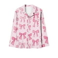 thumbnail image 5 of successthop Bow Pajamas Womens Long Sleeve Lapel Button Up Sleepwear and Pj Pant Comfortable Nightwear with Pockets Pink, 5 of 7