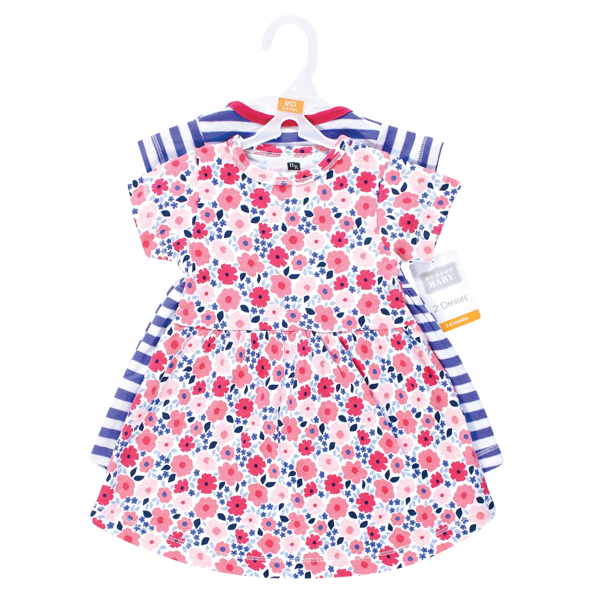 Hudson Baby Girls Cotton Dresses, Blue Pink Flowers, 5T