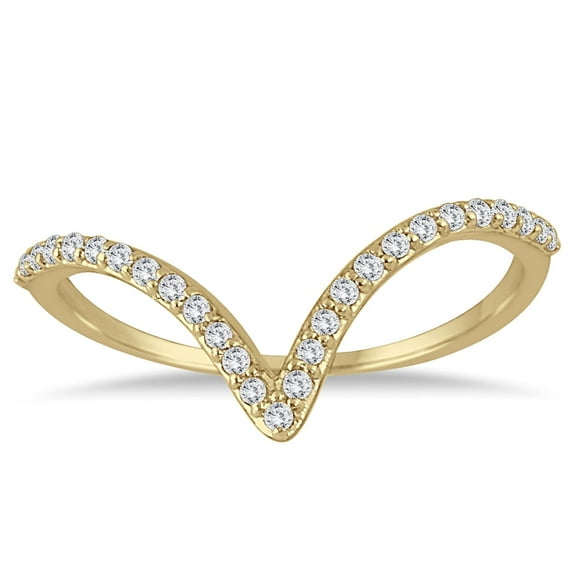 SZUL Women's 1/8 Carat TW Diamond V Ring in 14K Yellow Gold (J-K-L Color, I2-I3 Clarity)