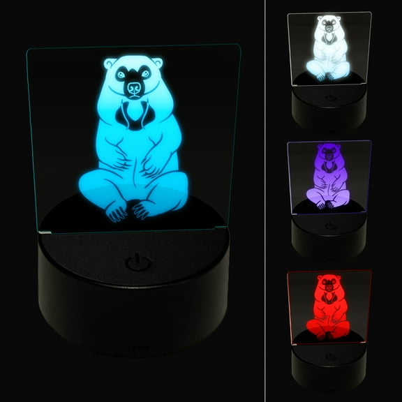 Sitting Malayan Sun Bear LED Night Light Sign 3D Illusion Desk Nightstand Lamp