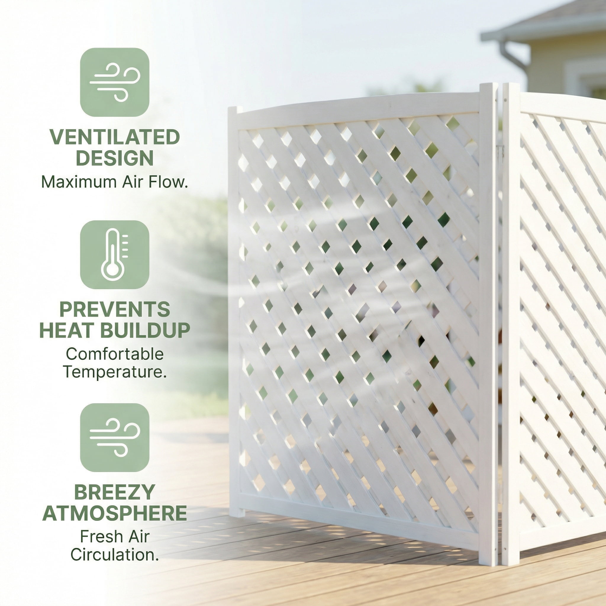 Outdoor Wood Privacy Fence 3-Panel 32W x 38H, Solid Wood Air Conditioner Screen with Slat Spacing for AC Unit Trash Can Pool Pump Enclosure, White