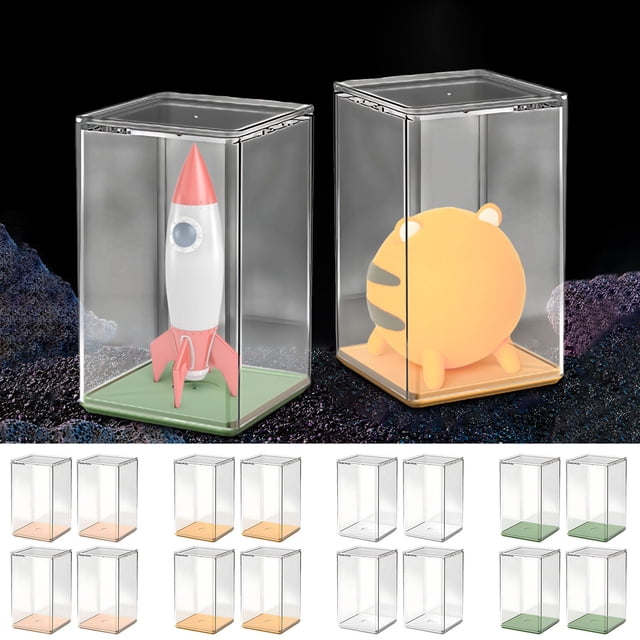 Fiudx Caja Transparente para Guardar Figuras de Juguete, Paquete de 4, Organizador de Exhibición, Plástico Duradero, Diseño Transparente para Fácil Visualización, Ideal para El Hogar o La Oficina, 13