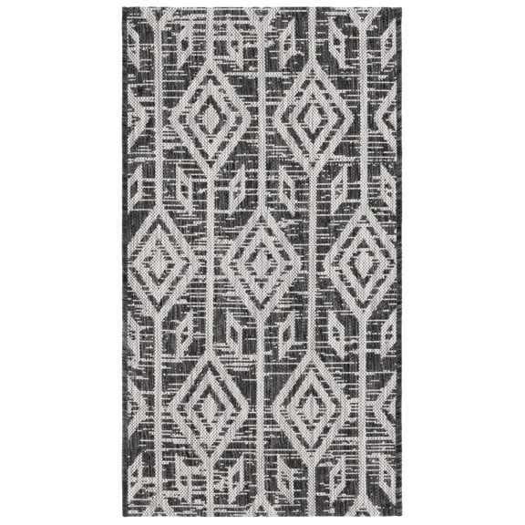 SAFAVIEH Courtyard Beckah Geometric Indoor/Outdoor Area Rug, Black/Grey, 2'7" x 5'