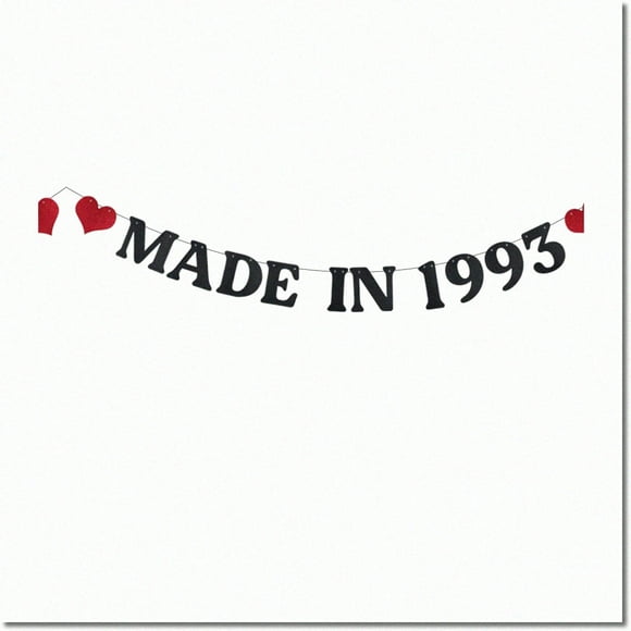 Vintage 30th Birthday Banner - 1993 Edition | Stylish Black Glitter Paper Garland | Man's 30 Years Old Party Decorations | Pre-Strung Letters