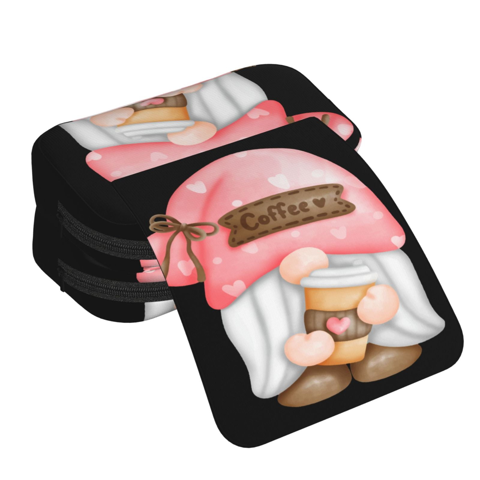 Rateoe Coffee Gnome (1) Pattern Double Clamshell Pen Case, Storage Organizer with Two Zipper Compartments– Holds Up to 50 Pencils & Pens