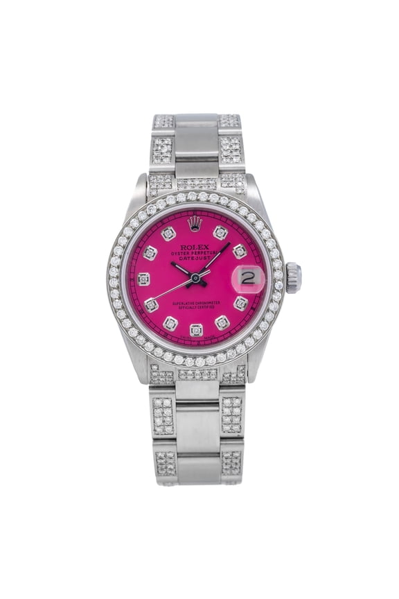 Pre-Owned Rolex Datejust 31MM 68240 Pink Diamond Dial Diamond Bezel Stainless Steel Semi Diamond Oyster Bracelet