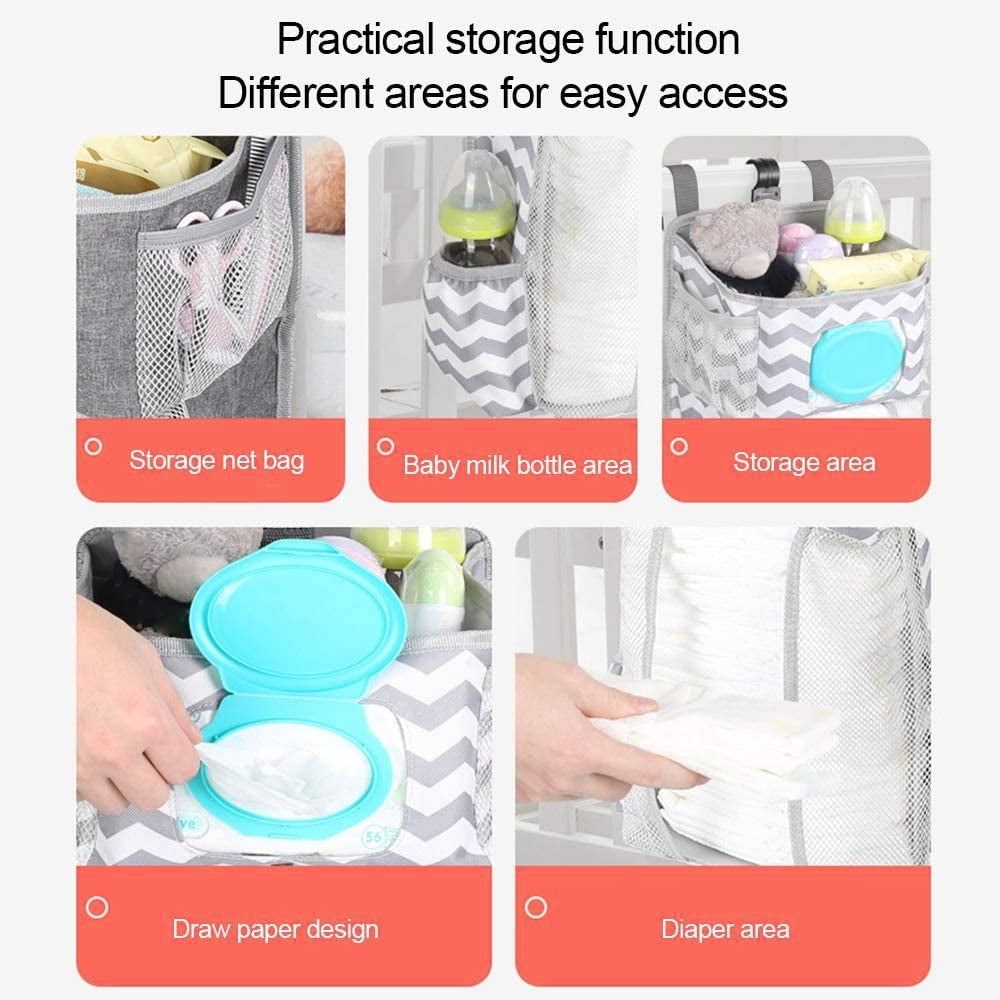 Rzvnmko Large Oxford Cloth Crib Hanging Diaper Caddies Organizer for Changing Table
