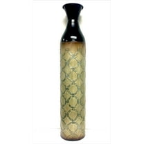 Hosley Metal Brown & Green Tone Moroccan Embossed Floor Vase 28.5 inch High