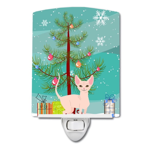 Sphynx Cat Merry Christmas Tree Ceramic Night Light
