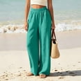 thumbnail image 3 of Hrsba Linen Wide Leg Pants For Women Solid Color High Waisted Elastic Waist Loose Full Length Trousers, 3 of 8