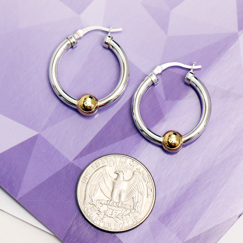 LeCalla 925 Sterling Silver Jewelry Light-Weight Click Top Bead Hoop Earrings for Women and Teen 25MM