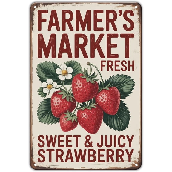 Strawberry Farmer’s Market Vintage Metal Tin Sign Wall Decor 8 x 12 Inch