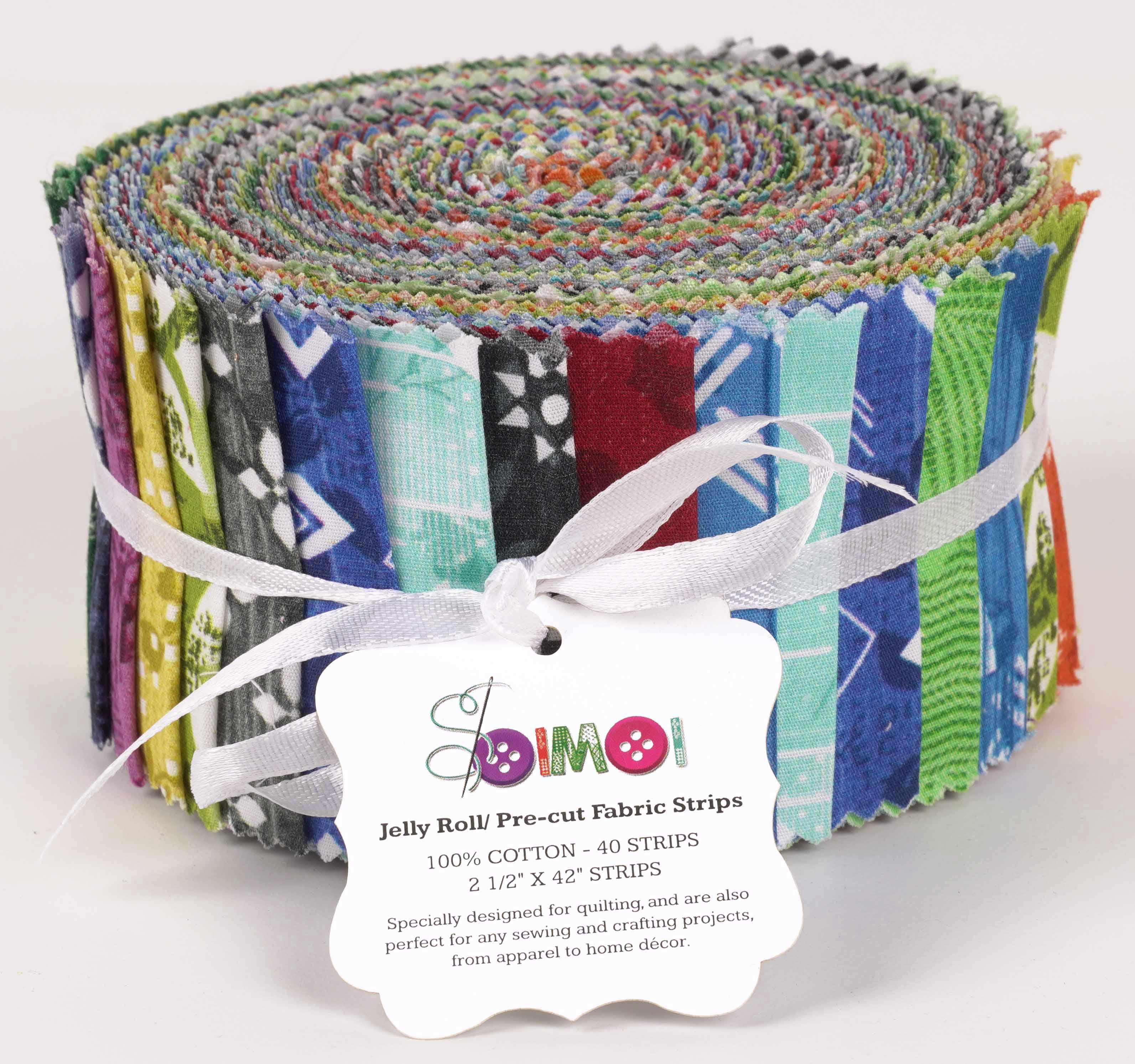Soimoi 40Pcs Geometric & Texture Print Cotton Precut Fabrics For Quilting Craft Strips 2.5x42inches Jelly Roll - Multicolor