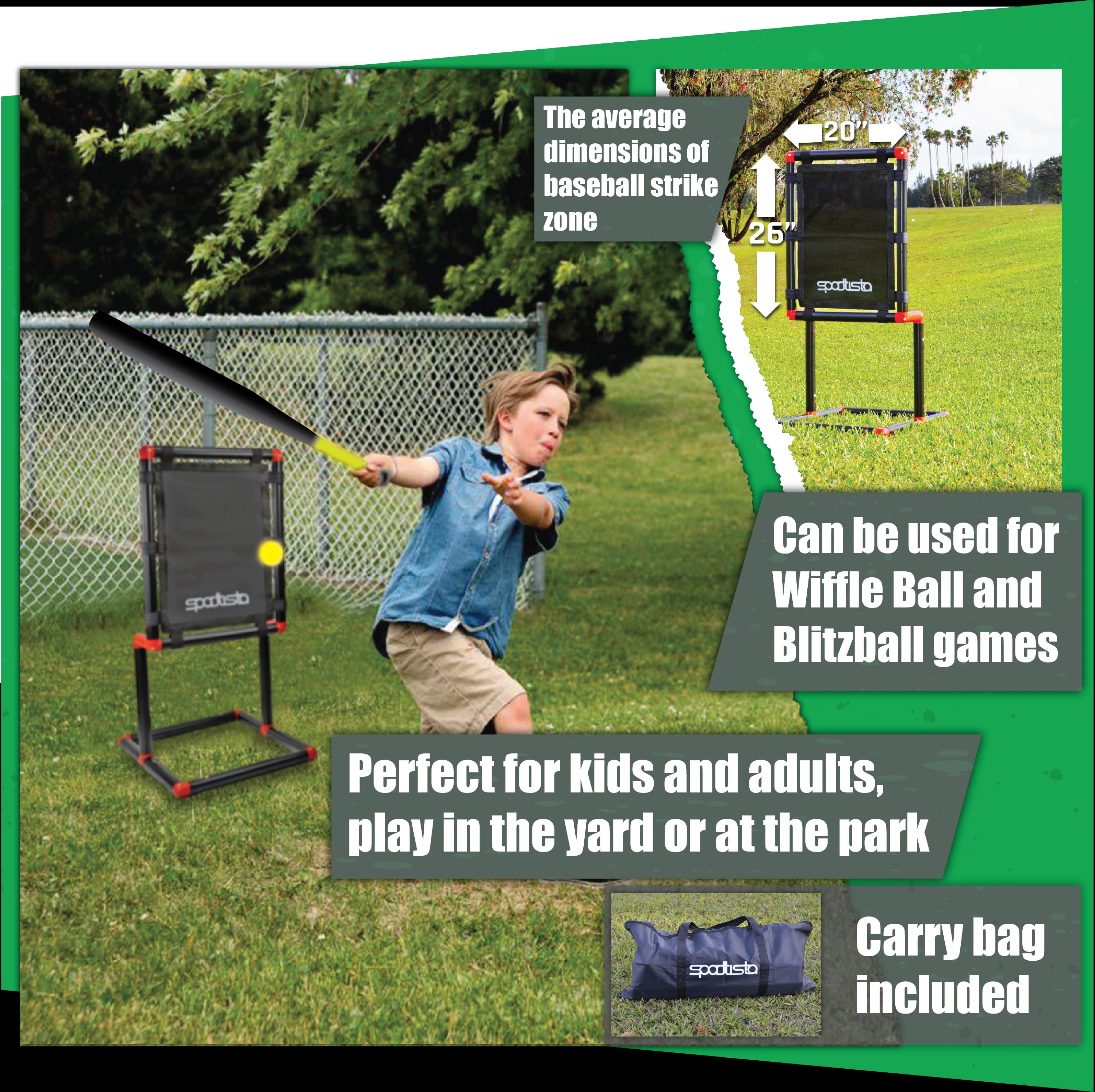 SPORTTISTA Baseball Strike Zone Target, Compatible with Wiffle Ball and Blitzball, Stable and Lock-in Connections with Strong Fabric Target (Small 26" x 20")