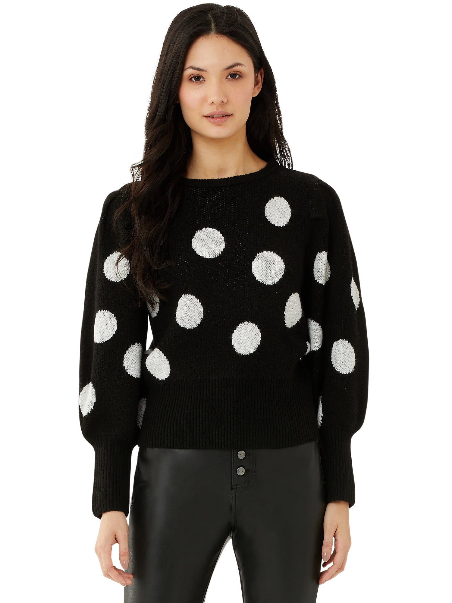 Polka Dot Puff Sleeve Sweater - Walmart 