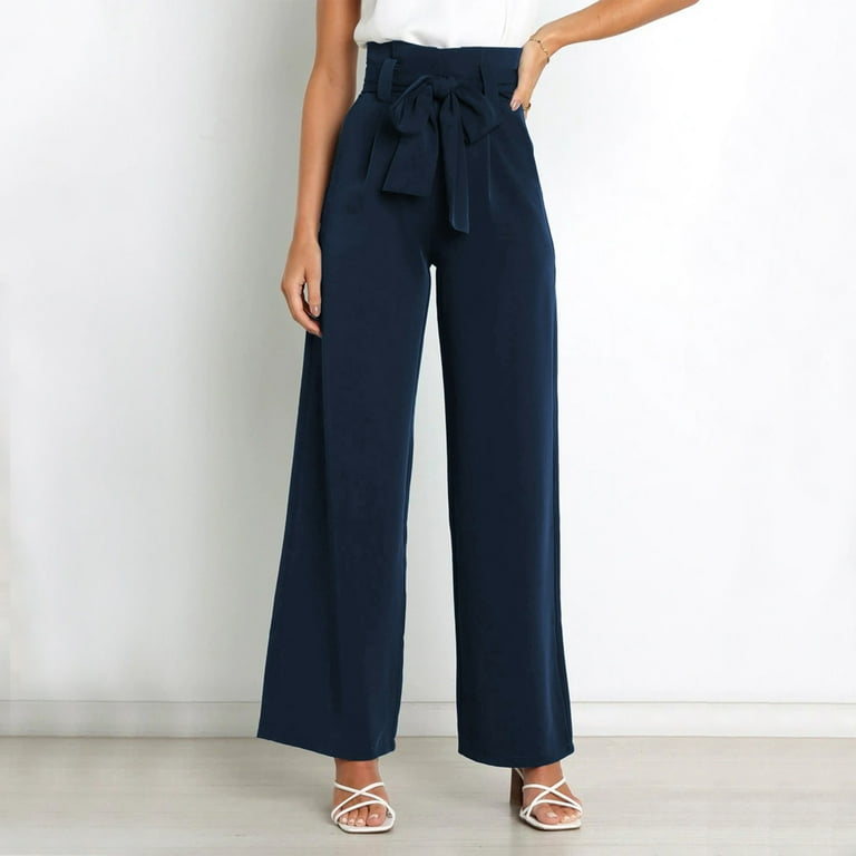 Pgeraug leggings for women Workplace Trousers Versatile Straight  Temperament Elegant Pocket Belt pants for women Navy XL 