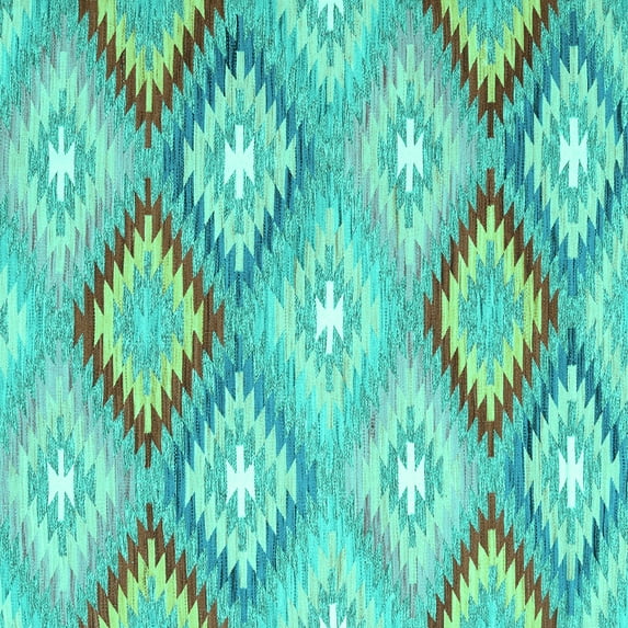 Ahgly Company Machine Washable Indoor Square Southwestern Turquoise Blue Country Area Rugs, 7' Square