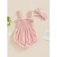 thumbnail image 5 of Elippeo Baby Girls 2Pcs Summer Outfits 3 6 12 18 Months Sleeveless Frill Smocked Strap Romper with Headband Set, 5 of 10