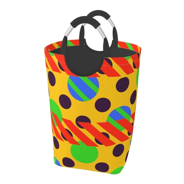 DouZhe 50L Rectangular Laundry Basket, Geometric Yellow Trend Background Prints Waterproof Foldable Laundry Hamper with Aluminum Handles