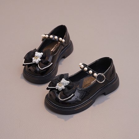 

Girls Shoes 2024 Spring New Black British Style Soft Bottom Bow Children‘s Shoes Spring and Summer Shoes