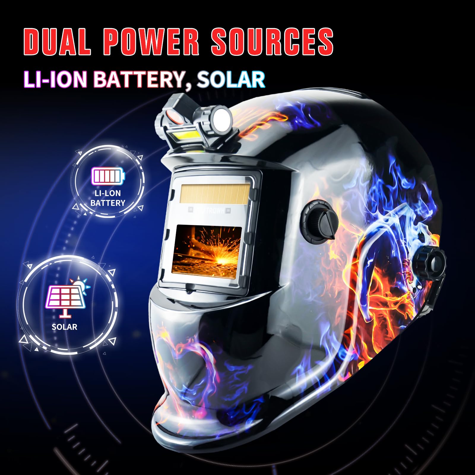 TRQWH Welding Helmet with Light True Color Auto Darkening Welding Helmets for Men Solar Powered Welding Hood with 2 Arc Sensor Wide Shade 4/9-13 for TIG MIG ARC Cool Welder Mask