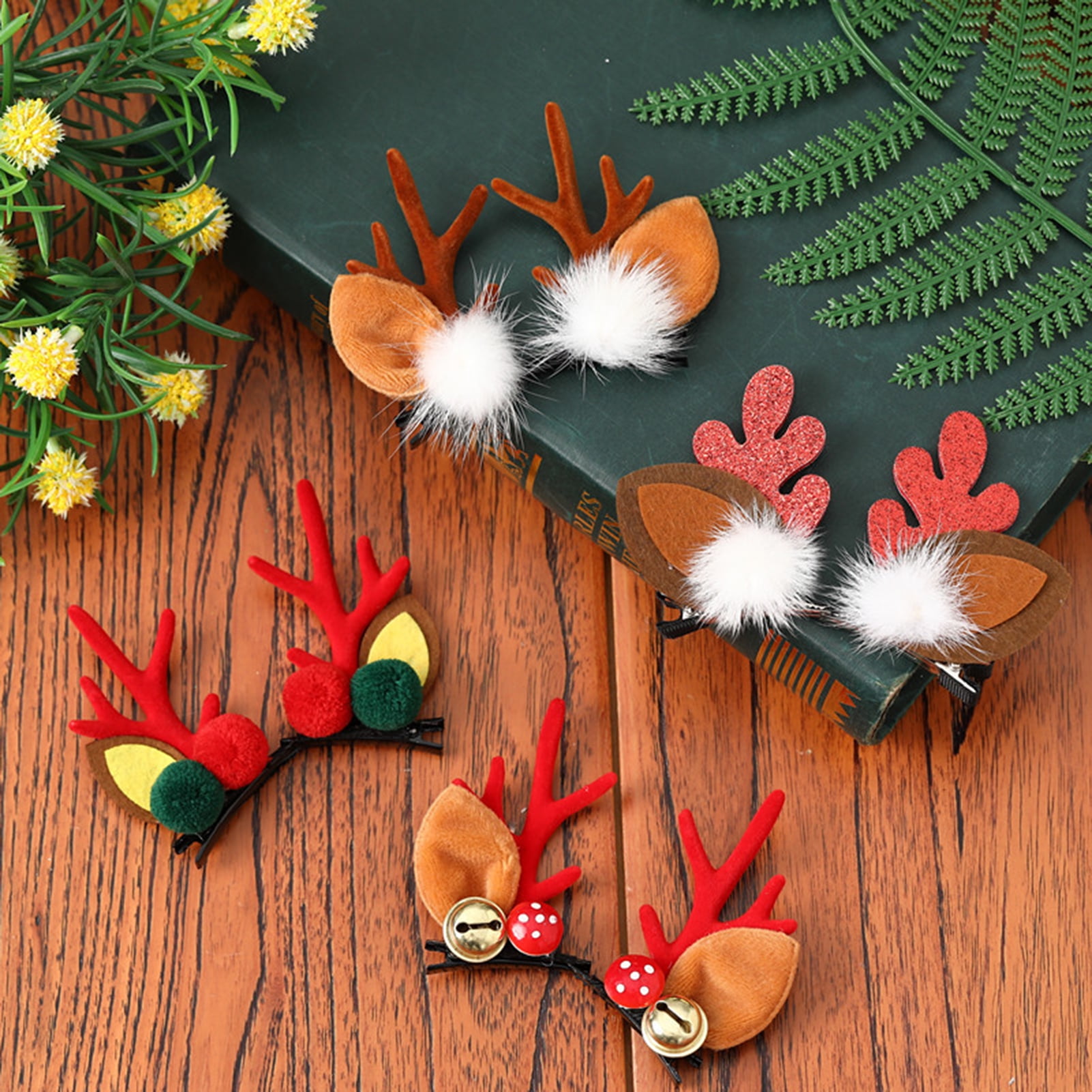 UDIYO 5 Pairs Girls Hair Clips Deer Horn Barrettes Christmas