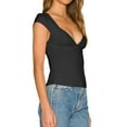 thumbnail image 3 of Birdeem Womens Sexy Low Cut V-Neck Solid Short Sleeve Top, 3 of 7