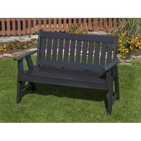 Exterior Seating Outdoor Patio Garden Lawn Exterior Black Finish 4Ft- Lumber Mission Porch Bench Heavy Duty Everlasting -Amish Crafted ()