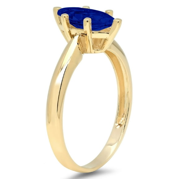 1 ct Marquise Cut Simulated Blue Sapphire Solitaire Engagement Ring for Women in 18K Yellow Gold