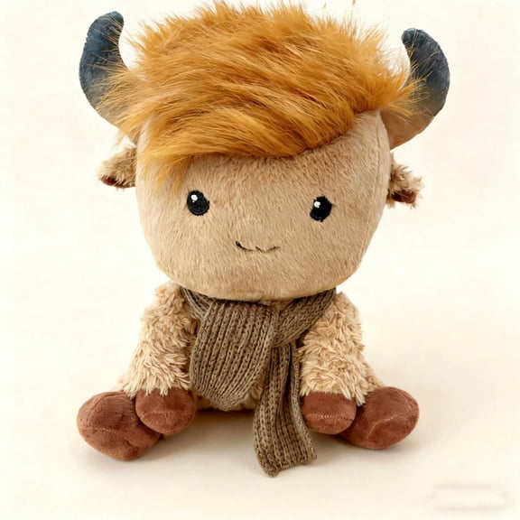 Easter Decorations, Highland Cow Plush Stuffed Animal, Vintage Decor Stuffed Animal Toy with Hat - 12 Inch Cuddly Scottish Cow Plushie, Holiday Decor & Gift, Easter Basket Stuffers