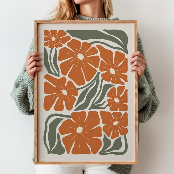 Orange And Green Boho Abstract Flower Poster Botanical Vintage Poster Terracotta Poster Flower Market Poster Vintage Flower Wall Art , Poster Print Only