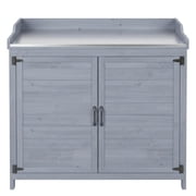 Lofka Outdoor Wooden Storage Cabinet with Potting Bench, Gray, Weatherproof Garden Work Station, Patio Tool Shed for Backyard