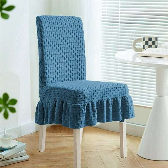 Cinvoph Dining Room Chair Slipcovers Stretch Jacquard Fabric Chair Covers Non Slip Washable Furniture Protector with Skirt for Dining Room Holiday Party, Blue