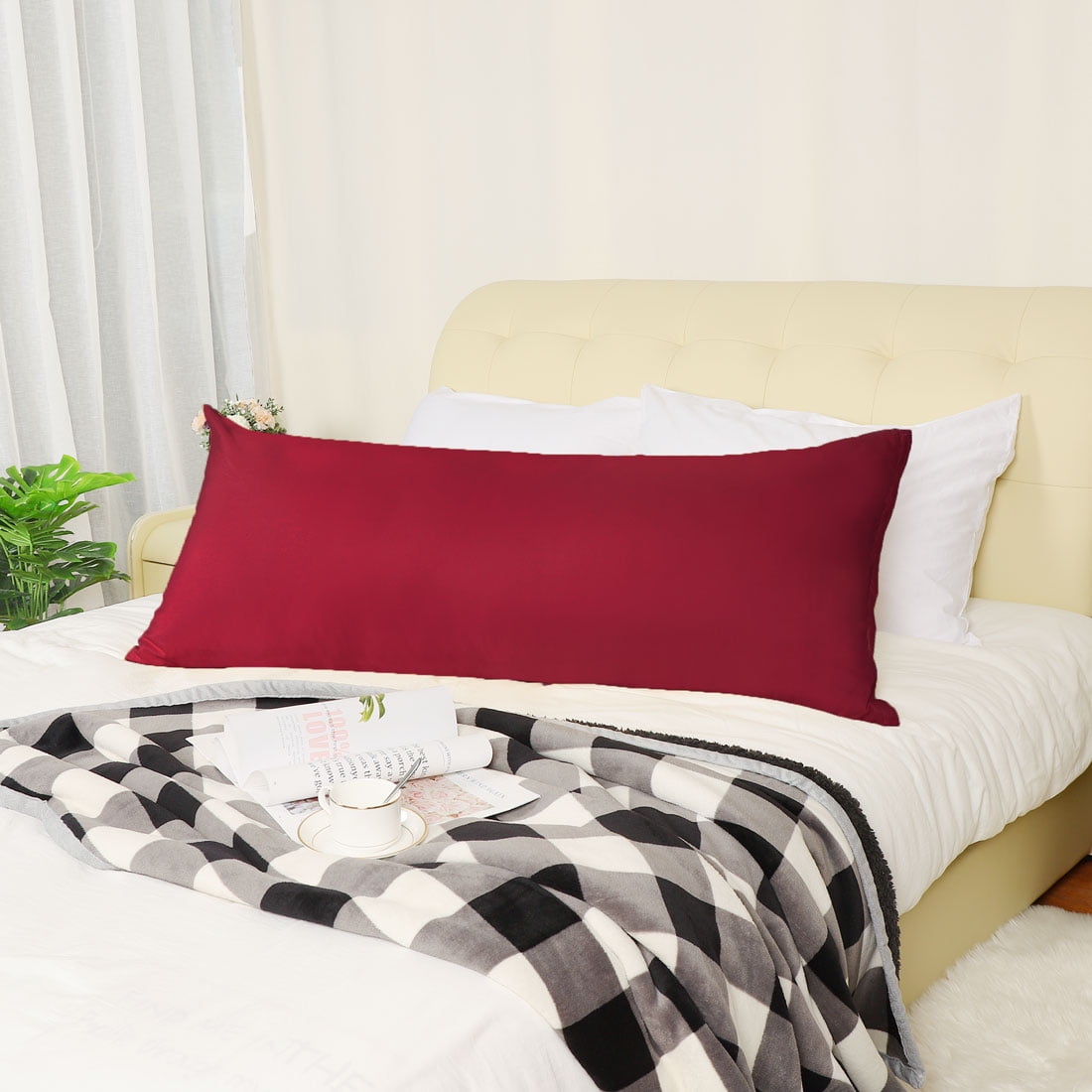 Unique Bargains Pillowcases 2 Pack Microfiber Body Pillow Covers Wine 20" x 54"