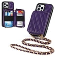 thumbnail image 3 of Allytech Crossbody Wallet Case for iPhone 13 Pro, Quilted PU Leather Zipper Handbag Purse Flip Kickstand Folio Card Slots Holder Wrist Strap Lanyard Cover for iPhone 13 Pro 6.1", Purple, 3 of 6