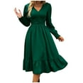 thumbnail image 2 of Kaemgyyd Long Sleeve Dress for Women Solid Color V Neck Fall Wedding Guest Dress Tiered A Line Flowy Midi Dresses, 2 of 7