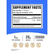 BulkSupplements Pure Biotin Powder - 1mg per Serving - 25 Grams (0.9 oz) - 25000 Servings