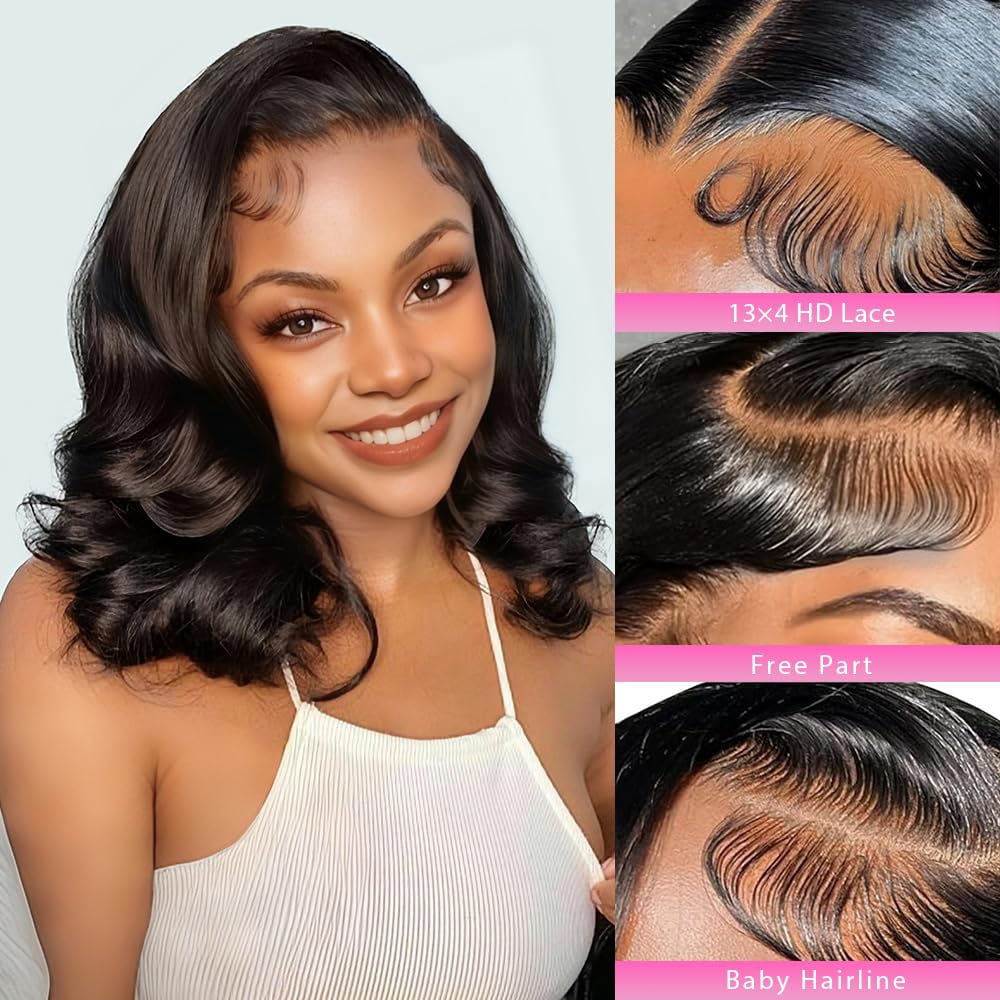 Short Body Wave Bob Wig 13x4 Transparent Lace Frontal Wig Human Hair Pre Plucked Wigs