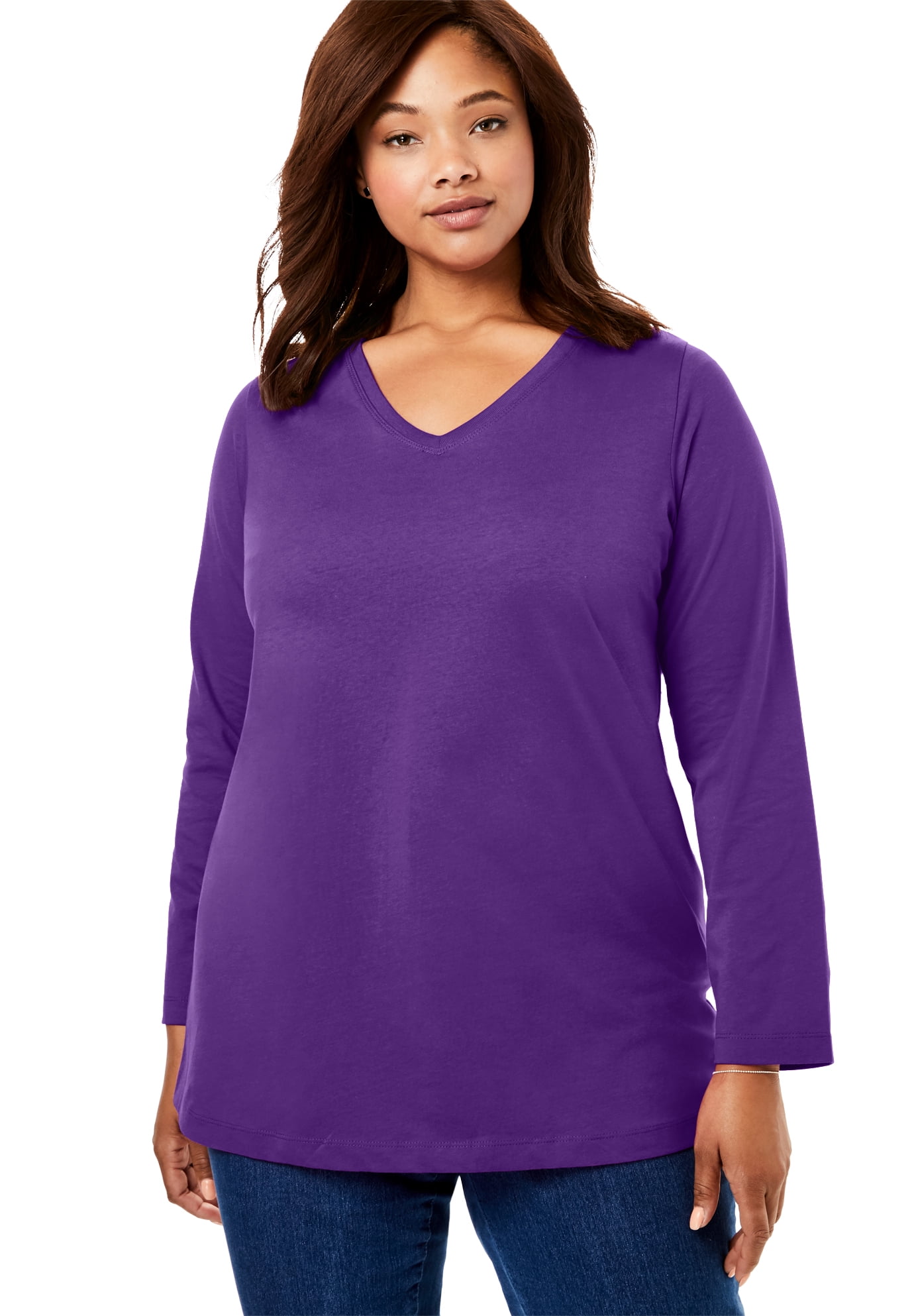 Woman Within Plus Size Perfect V-neck Long Sleeve Tee T-Shirt - Walmart.com