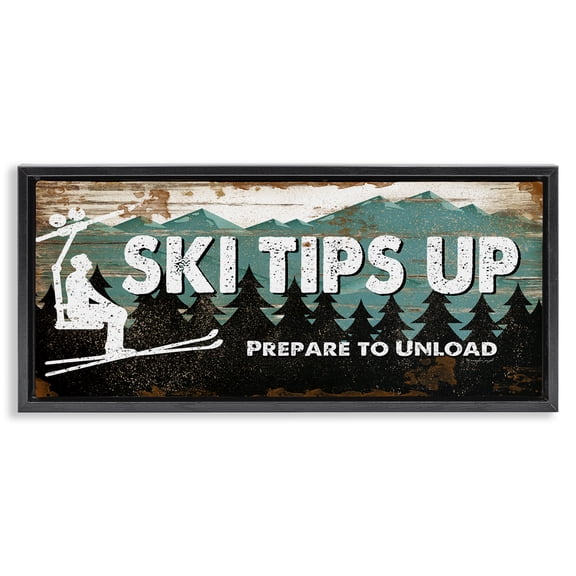 Stupell Industries Farmhouse Rustic Ski Tips Up Black Floating Frame Canvas Art, 25 x 11, by Jennifer Pugh