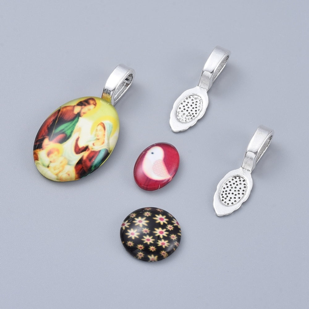 Tibetan style Alloy Glue-on Flat Pad Bails Cadmium Free & Nickel Free & Lead Free Antique Silver 26x8x7mm Hole: 5x8mm